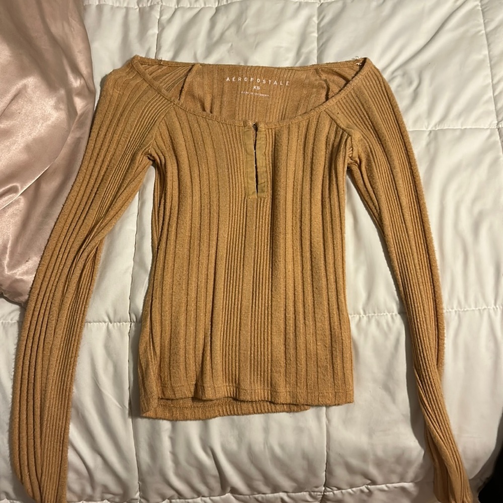 orange aeropostale clip up shirt